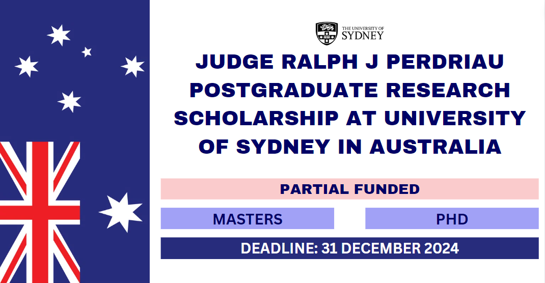 Feature image for Judge Ralph J Perdriau Postgraduate Research Scholarship at University of Sydney in Australia 2024