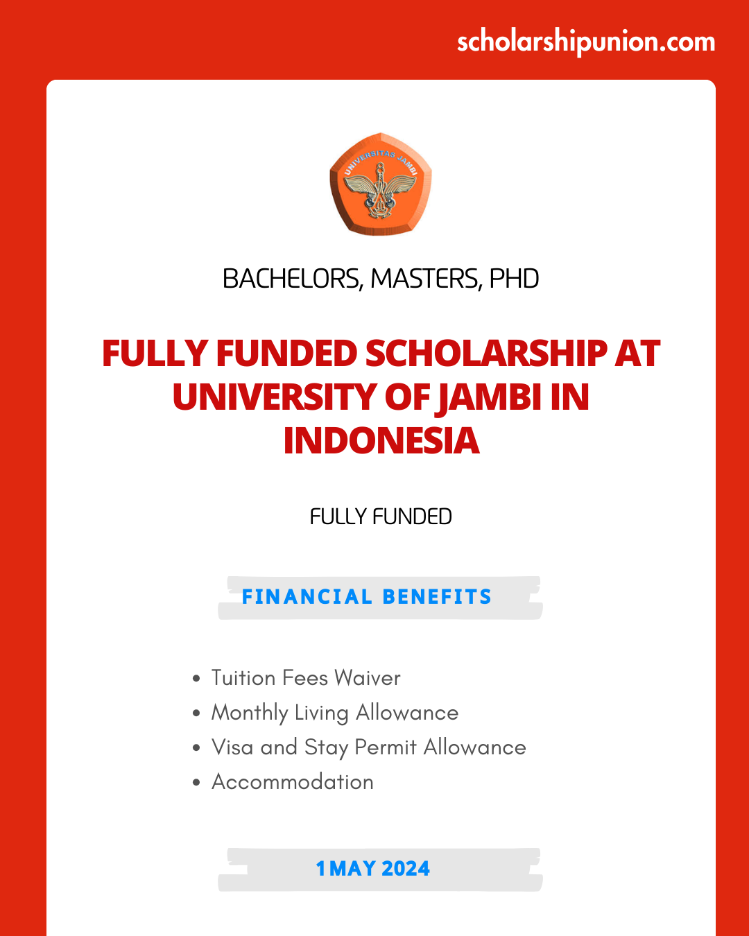 Feature image for Fully Funded Scholarship at University of Jambi in Indonesia 2024-25