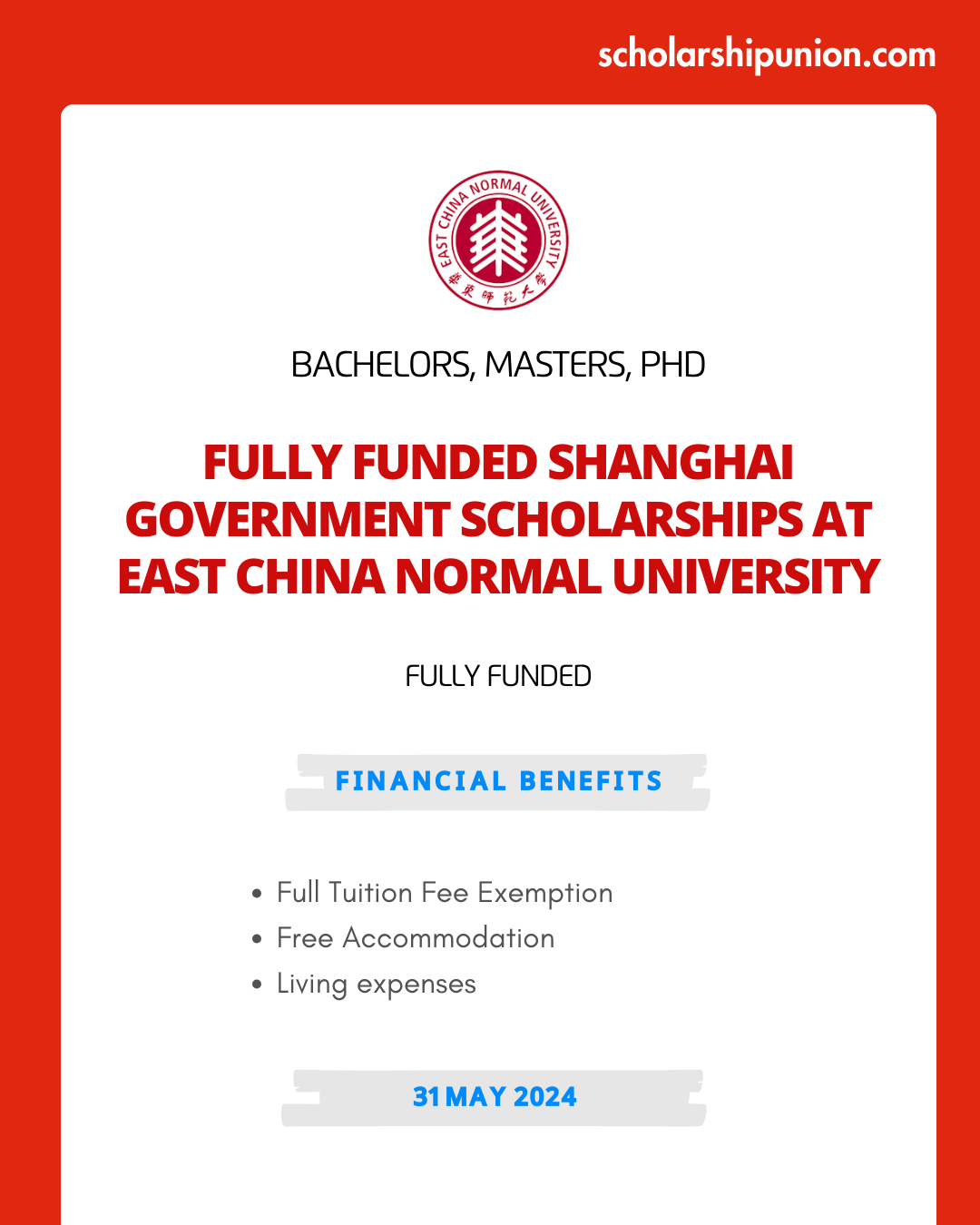 Feature image for Fully Funded Shanghai Government Scholarships at East China Normal University 2024-25