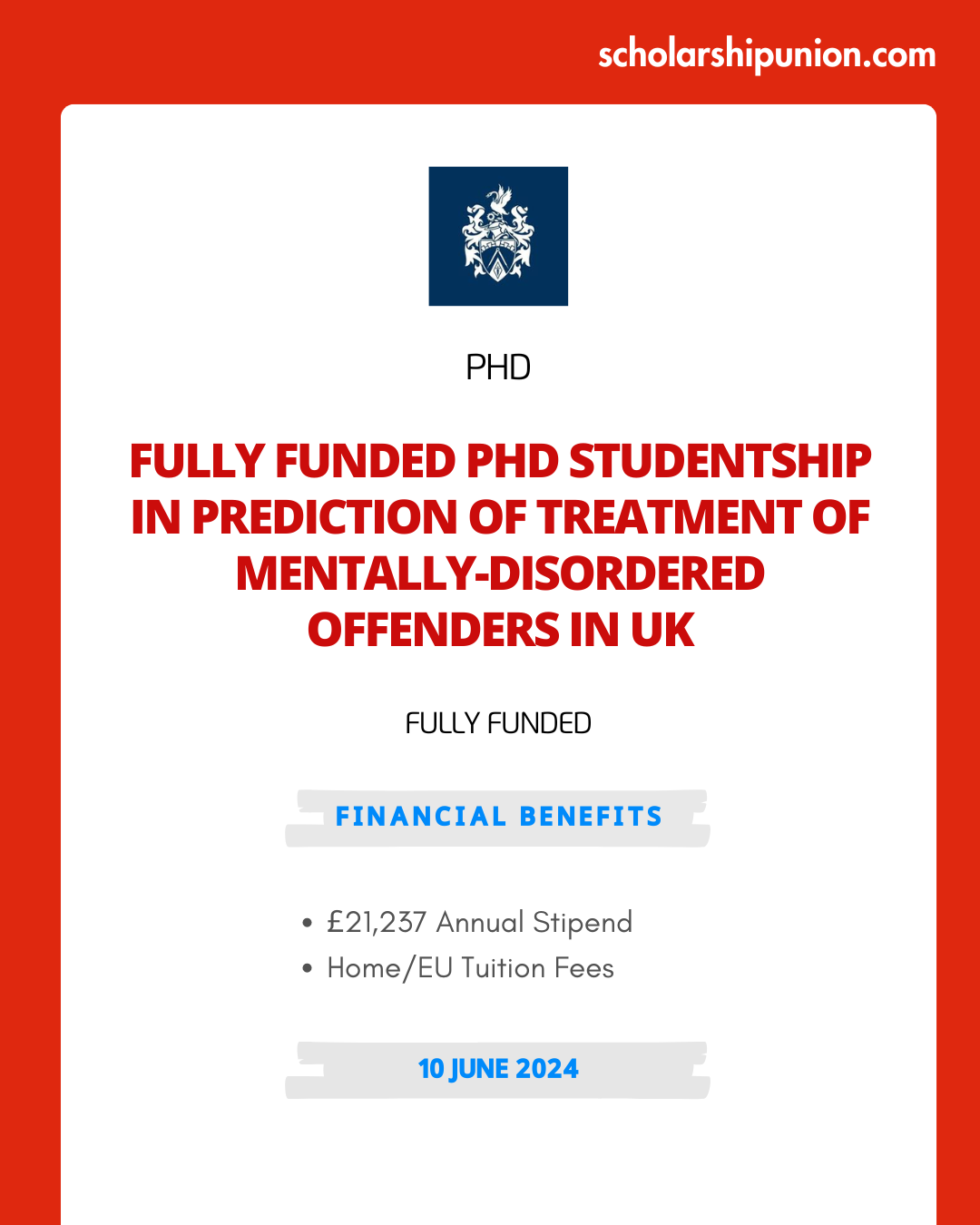 Feature image for Fully Funded PhD Studentship in Prediction of Treatment of Mentally-Disordered Offenders in UK