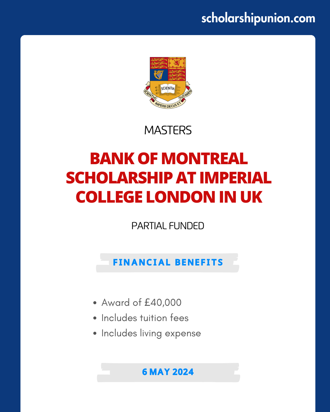 Feature image for Bank of Montreal Scholarship at Imperial College London in UK 2024-25