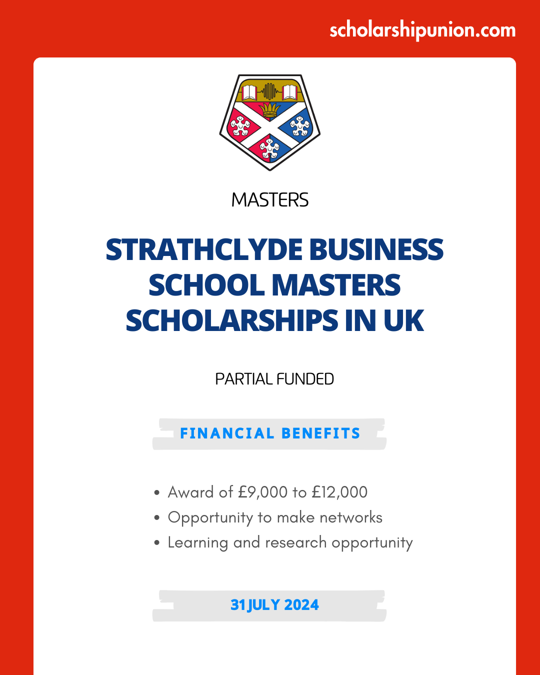 Feature image for Strathclyde Business School Masters Scholarships in UK 2024-25