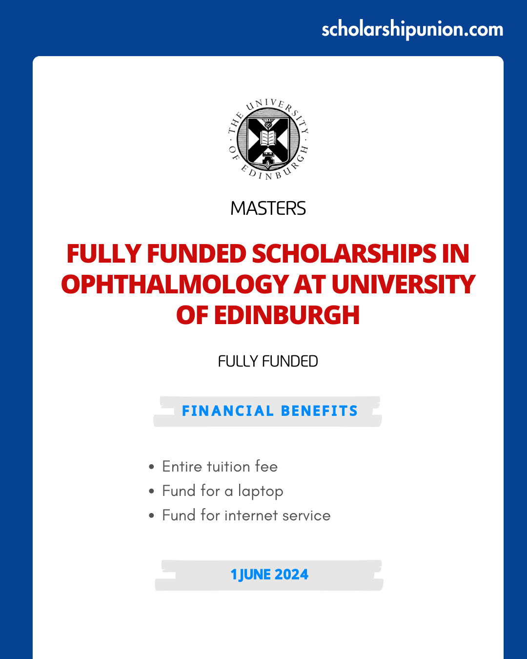 Feature image for Fully Funded Scholarships in Ophthalmology at University of Edinburgh 2024-25