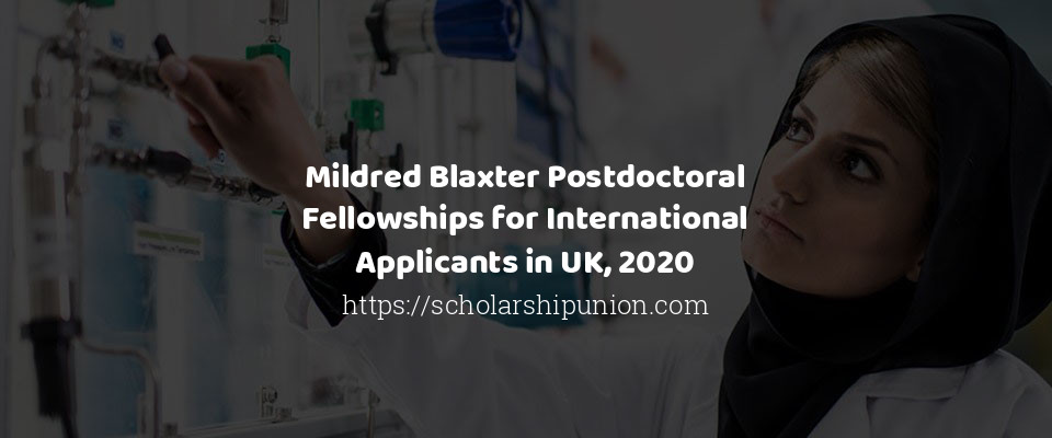 Feature image for Mildred Blaxter Postdoctoral Fellowships for International Applicants in UK, 2020