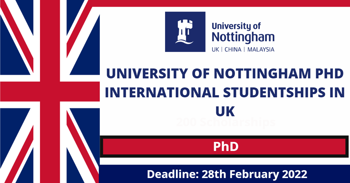 Feature image for University of Nottingham PhD International Studentships in UK