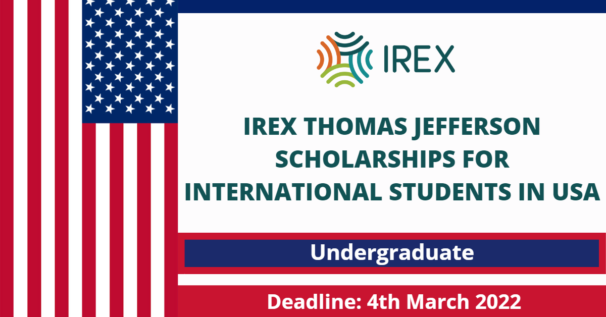 Feature image for IREX Thomas Jefferson Scholarships for International Students in USA