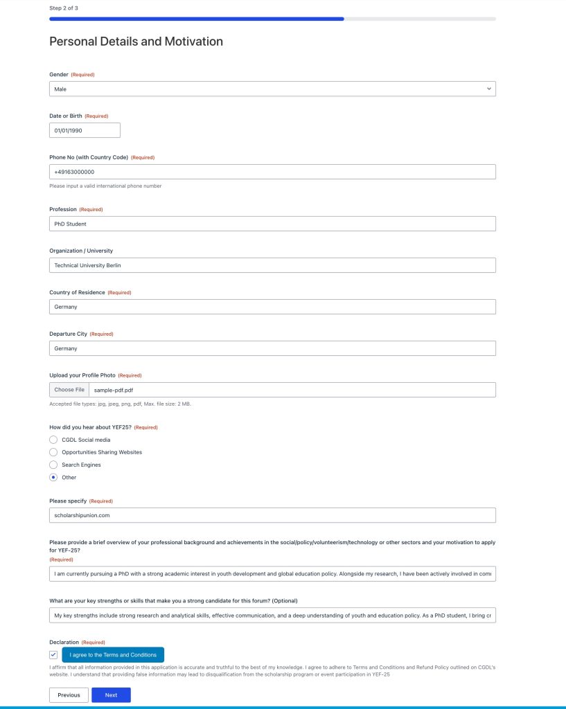 Step-by-Step Application Process for Youth Empowerment 2025 4 Youth Empowerment Forum 2025 - Personal Details and Motivation